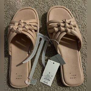 A New Day Tan Sandals with Wide Strap and Cushioned Sole